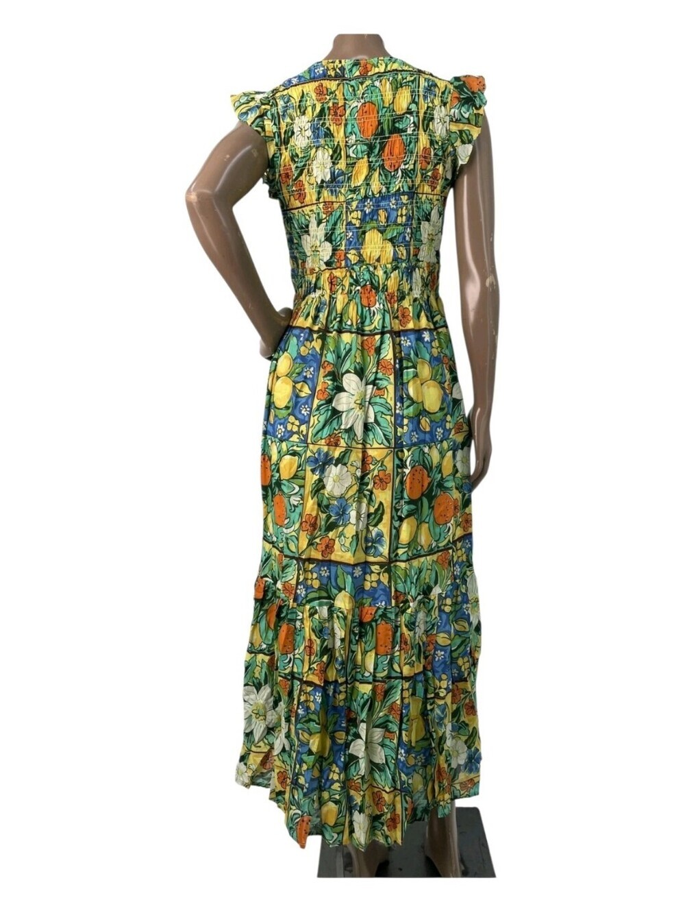 Anthropologie Peregrine Dress XS NWT Yellow Citrus Floral Midi Smocked Cotton Po - Picture 6 of 10